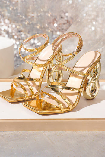 Glitter Golden High Heels Prom Sandals