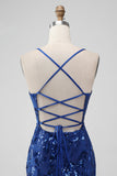 Royal Blue Bodycon Sequins Short Homecoming Dress with Lace-up Back