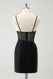 Black Bodycon Spaghetti Straps Corset Short Homecoming Dress with Beading