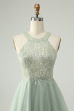 Dusty Green Halter Sequins A Line Homecoming Dress