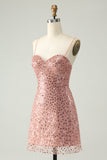Sparkly Blush Spaghetti Straps Sequins A Line Short Homecoming Dress