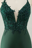Glitter Dark Green Tight V Neck Beaded Homecoming Dress