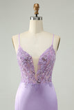 Glitter Purple V Neck Tight Sequined Appliques Homecoming Dress