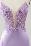 Glitter Purple V Neck Tight Sequined Appliques Homecoming Dress