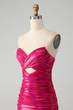 Chic Fuchsia Strapless Keyhole Pleated Tight Homecoming Dress