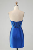 Sparkly Royal Blue Bodycon Strapless Short Homecoming Dress with Beading