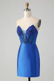 Sparkly Royal Blue Tight Strapless Short Homecoming Dress with Beading
