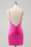 Simple Fuchsia Cowl Neck Backless Tight Short Homecoming Dress