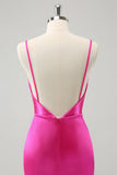 Simple Fuchsia Cowl Neck Backless Tight Short Homecoming Dress