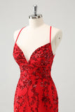 Sparkly Floral Red Tight Short Homecoming Dress with Sequins