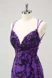 Sparkly Purple Spaghetti Straps Tight Short Homecoming Dress with Appliques