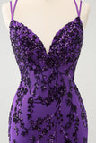 Sparkly Purple Spaghetti Straps Tight Short Homecoming Dress with Appliques