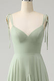 Matcha A-Line Spaghetti Straps Chiffon Bridesmaid Dress with Ruffles