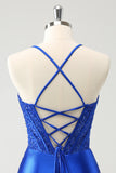 Sparkly Royal Blue Tight Corset Short Homecoming Dress with Lace Up Back