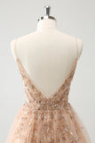 Blush A Line Spaghetti Straps Sequin Tulle Homecoming Dress