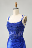 Royal Blue Corset Spaghetti Straps Tight Homecoming Dress