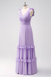 Lilac Chiffon A-Line Ruched Bridesmaid Dress with Ruffles