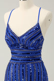 Sparkly Royal Blue Tight Sequined Spaghetti Straps Homecoming Dress