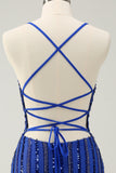 Sparkly Royal Blue Tight Sequined Spaghetti Straps Homecoming Dress