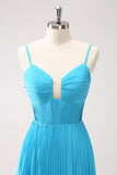 Peacock Blue A-Line Spaghetti Straps Bridesmaid Dress