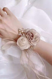 Champagne Pearl Prom Wrist Corsage for Wedding