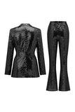 Sparkly Green Sequins Notched Lapel Women Choir Suits with Belt