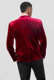 Burgundy Notched Lapel Velvet Single Breasted Men's Blazer