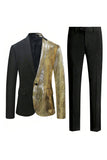 Sparkly Black Golden 2 Pieces One Button Notched Lapel Men's Prom Suit