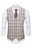 Light Khaki Plaid Notched Lapel 3 Pieces Men's Suits