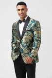 Dark Green One Button Jacquard Men's Prom Blazer with Shawl Lapel