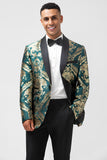 Dark Green One Button Jacquard Men's Prom Blazer with Shawl Lapel