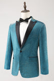 Peacock Blue 2 Piece Peak Lapel One Button Men's Prom Suits