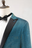 Peacock Blue 2 Piece Peak Lapel One Button Men's Prom Suits