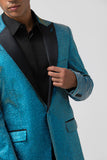 Peacock Blue Peak Lapel One Button 2 Piece Men's Prom Suits