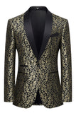 Golden Jacquard Shawl Lapel Men's Blazer