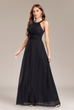 Black A Line Halter Long Prom Dress with Open Back