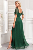 Sparkly Dark Green A Line Long Prom Dress With Slit