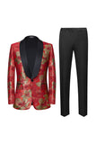 Red Jacquard 2 Pieces Shawl Lapel Men's Suits