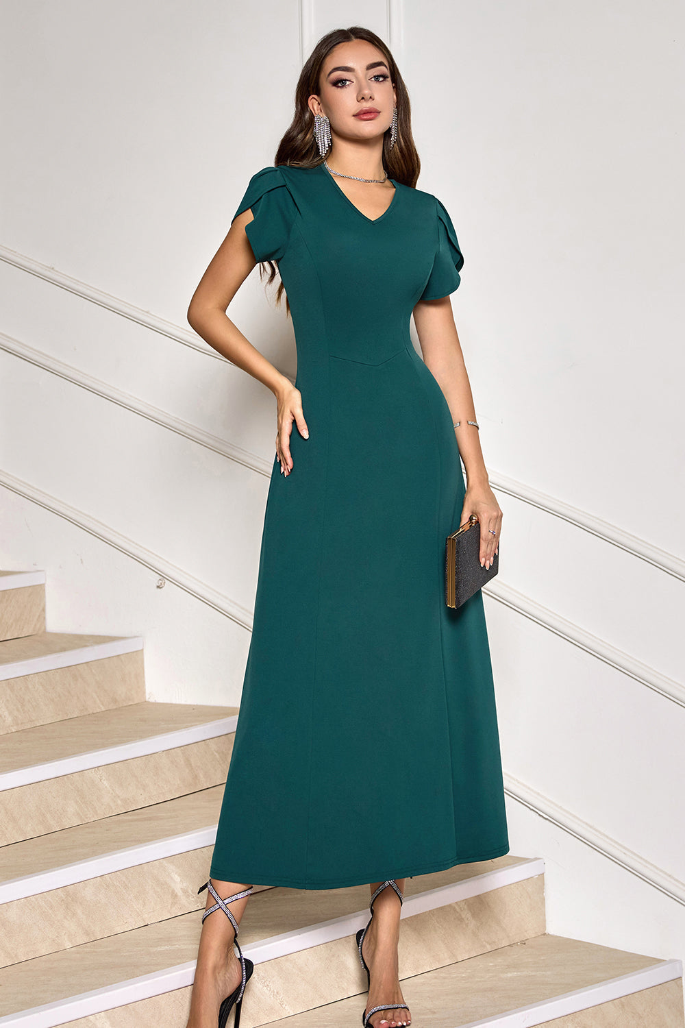 Zapaka Women Dark Green Cocktail Dress with Short Sleeves V-Neck A-Line Formal Party Dress Zapaka CA Zapaka Women Dark Green Cocktail Dress with Short Sleeves V-Neck A-Line Formal Party Dress Zapaka CA