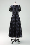 Black Lace A-Line Short Sleeves Midi Choir Dress