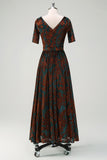 Dark Green Floral Velvet Mother of Bride Dress With Belt