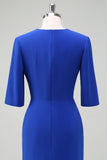 Royal Blue V-Neck Pleated Bodycon Cocktail Party Dress