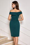 Dark Green Bodycon Off the Shoulder Ruffled Cocktail Party Dress