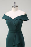 Dark Green Off the Shoulder Ruffled Bodycon Cocktail Party Dress