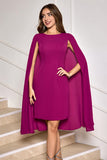 Grape Bodycon Midi Cocktail Party Dress With Cape Sleeves