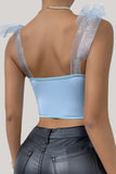 Sky Blue Adjustable Straps Lace Corset Top