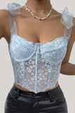 Sky Blue Adjustable Straps Lace Corset Top