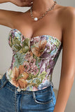 Flower Jacquard Sweetheart Lace-up Back Corset Top