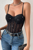 Sparkly Black Spaghetti Straps Corset Bodysuit