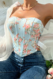 Pink Flower Printed Strapless Corset Top